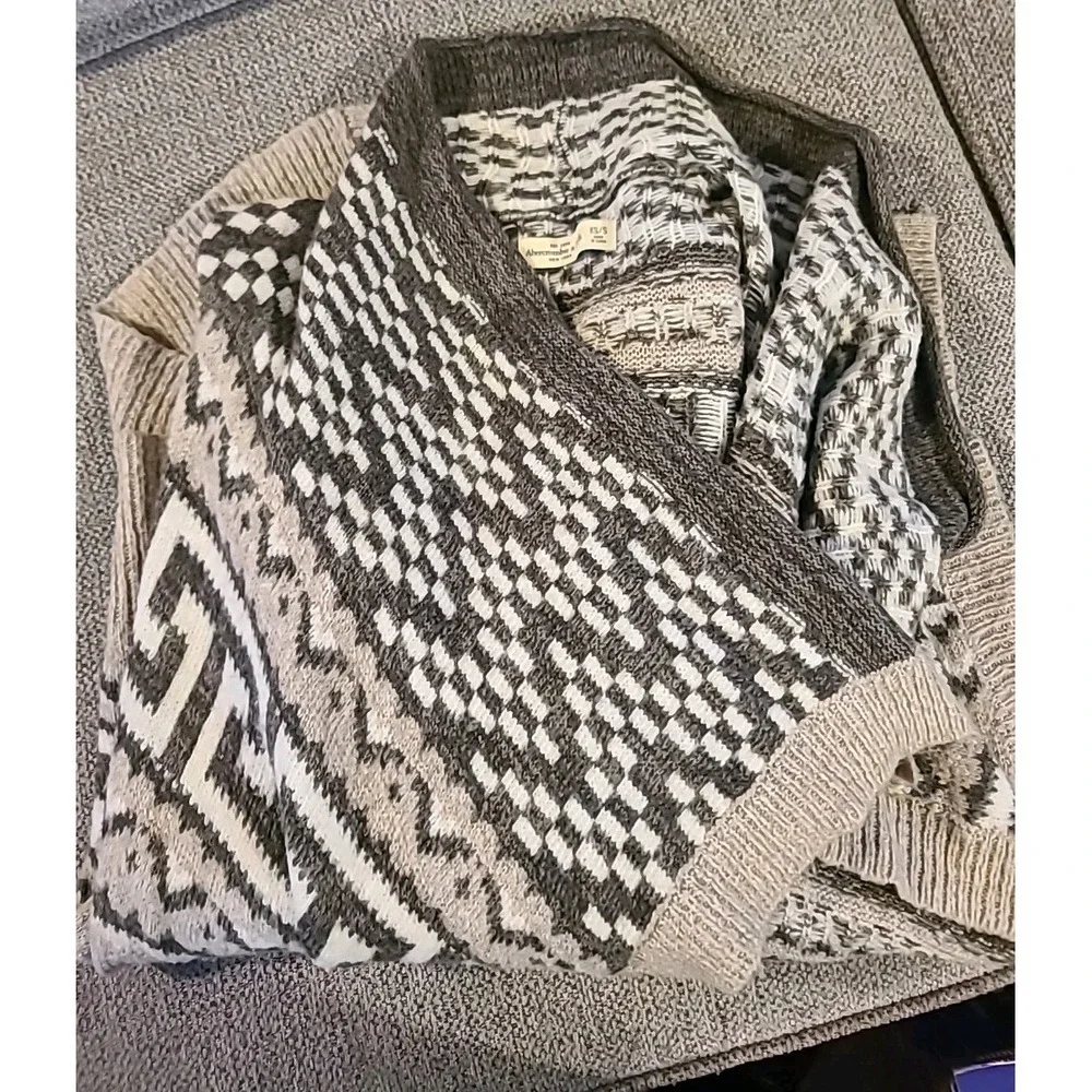 Vtg Abercrombie Fitch Artsy Tribal Knit Open Cardigan Jacket XS/S Boho Lagenlook - Picture 3 of 16